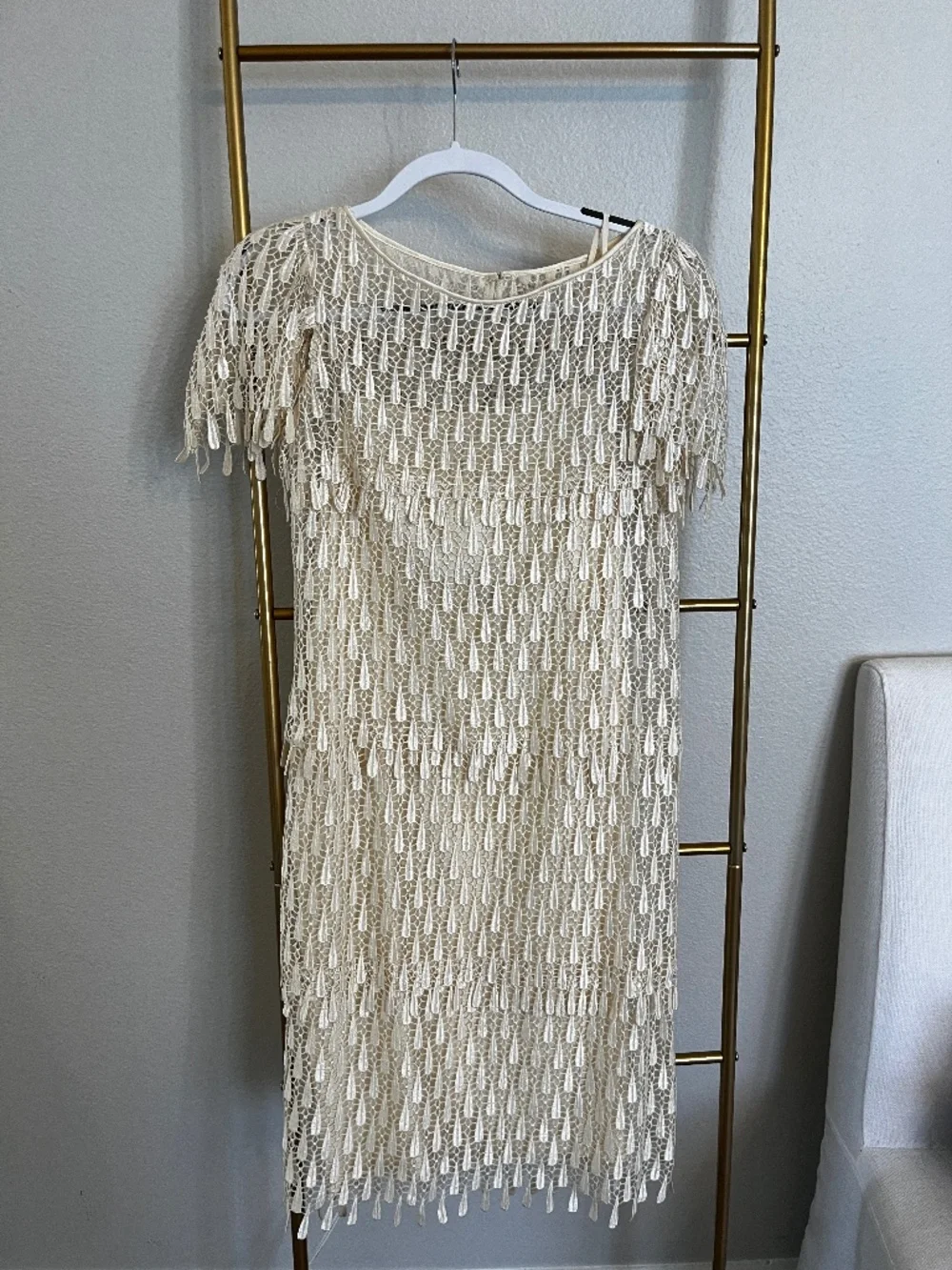 Vintage Lillie Rubin Ivory Embroidered Lace Cocktail Dress Size 10 Made USA